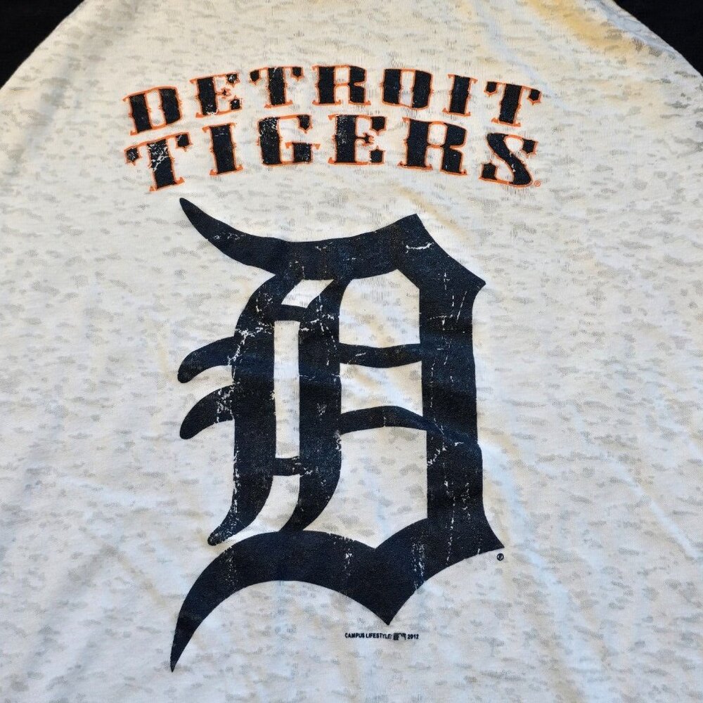 Detroit Tigers Shirt Womens Size Extra Large Raglan Burnout Baseball Lightweight
